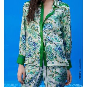 Zara flowy printed shirt and pants coordinate set S and XS